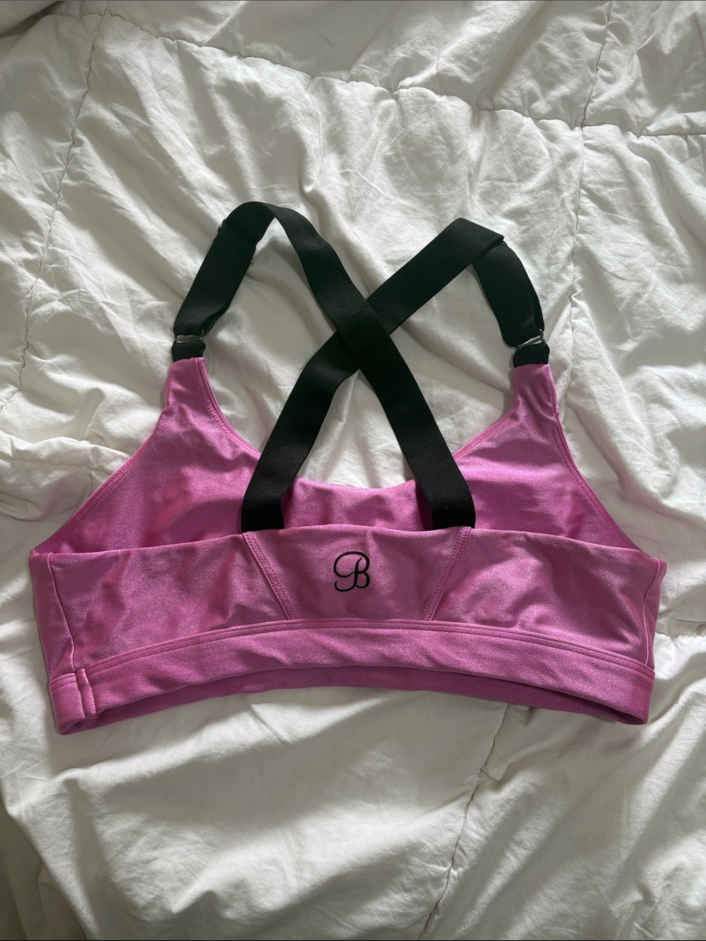 Pink Sports Bra with Black Crisscross Straps